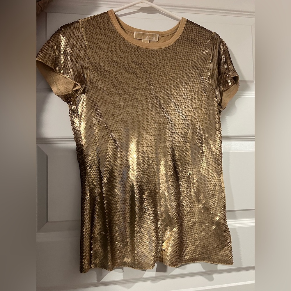 Michael Kors Gold Short Sleeve Sequin Top